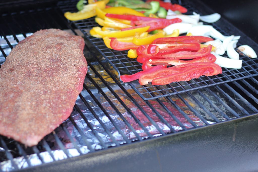 grilled steak tacos and veggies