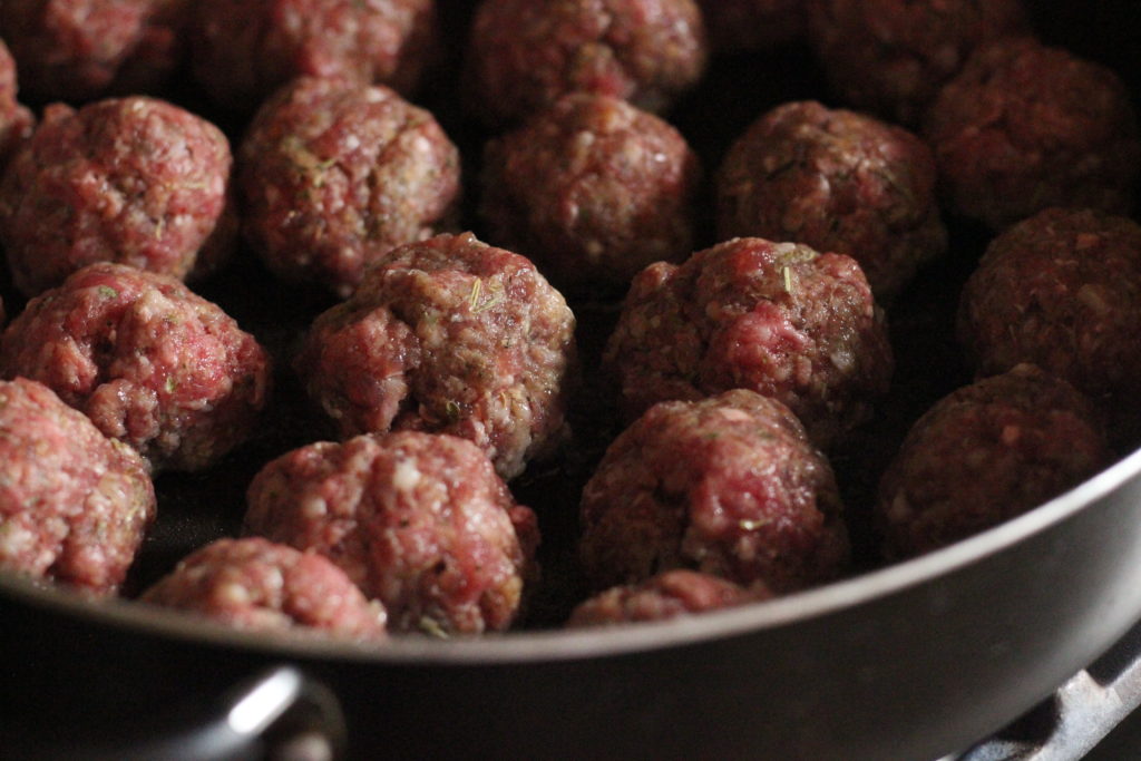 Italian Meatballs in a large skillet