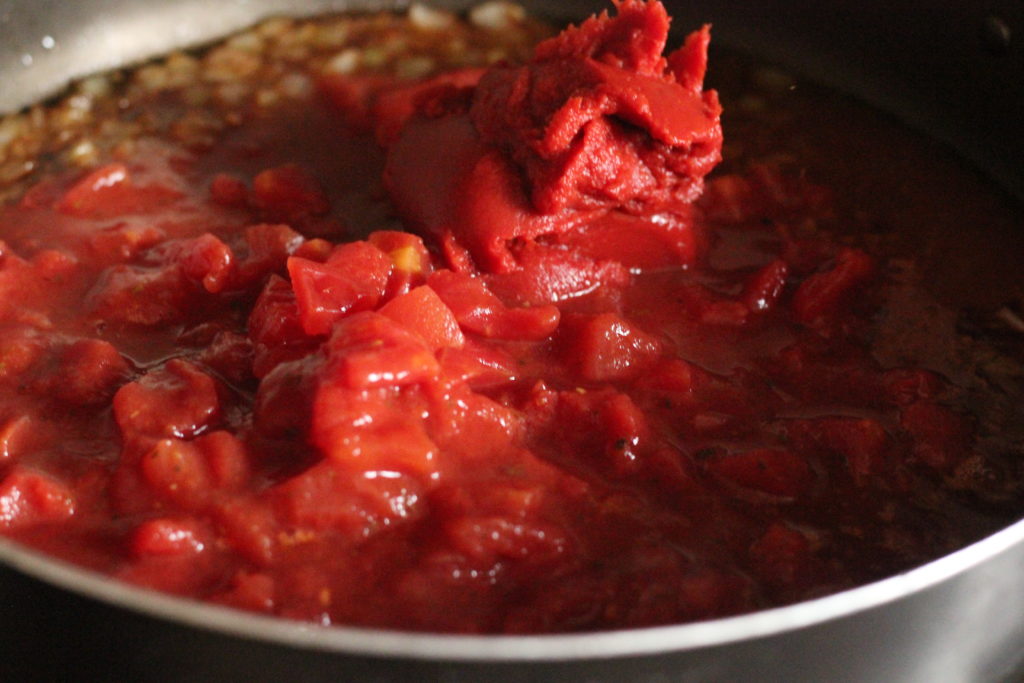 Spaghetti Sauce in a large pan cooking