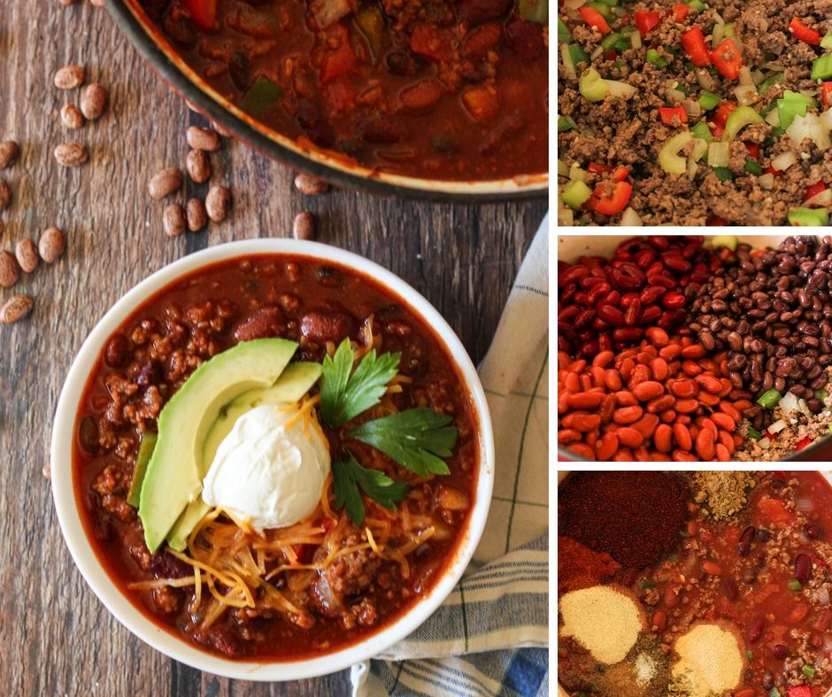 chili collage. brown meat and cook veggies, add beans, add spices