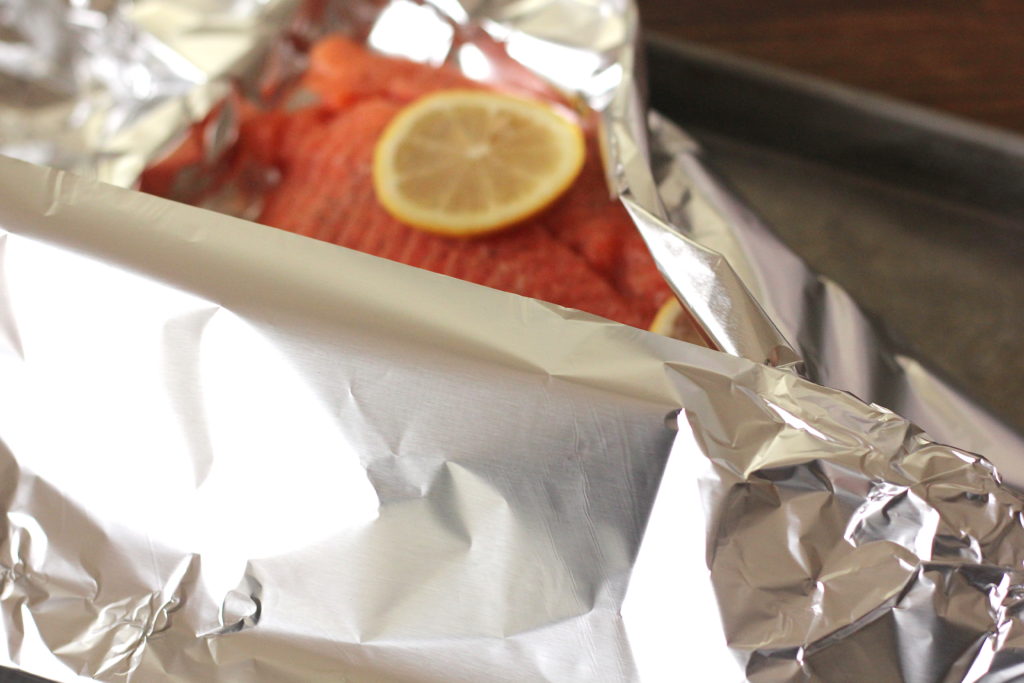 salmon in a foil tent