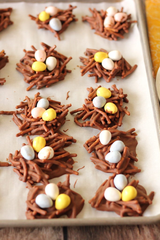 Chocolate covered birds nest cookies