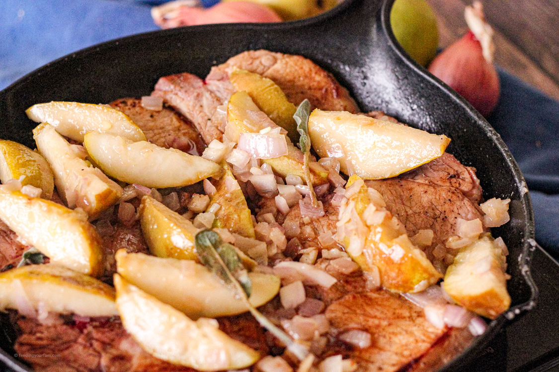 pork chops cooked with sage and pears