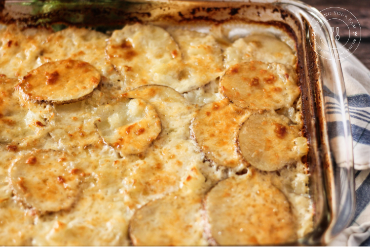 Image of golden brown scalloped potatoes