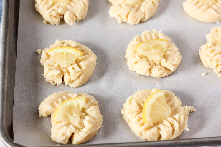 lemon sugar cookies on a baking sheet