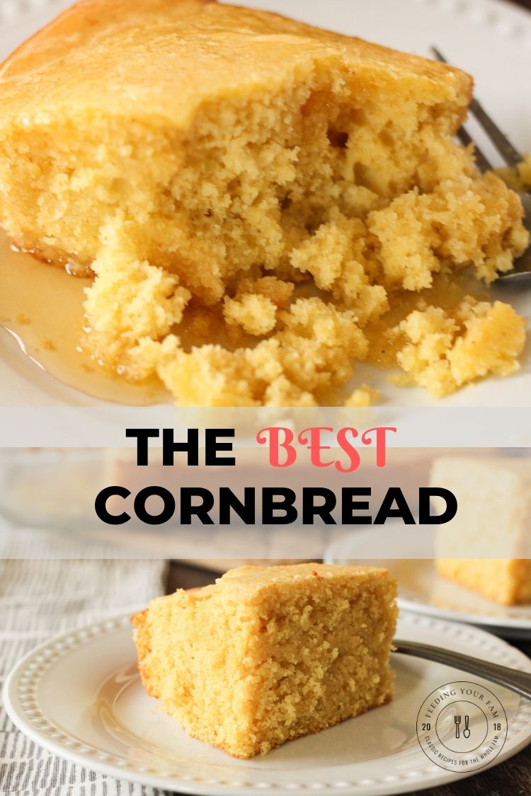 cornbread with honey on a white plate