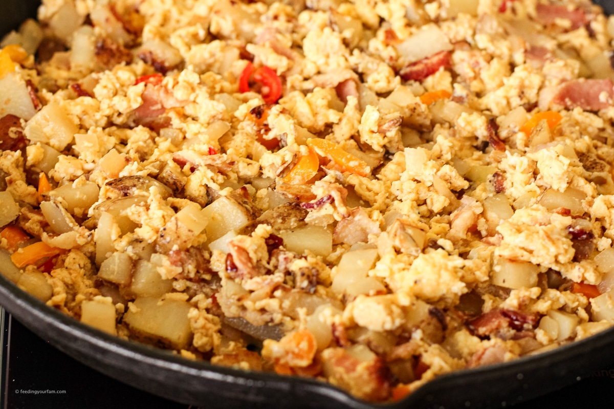 breakfast scramble with eggs and bacon