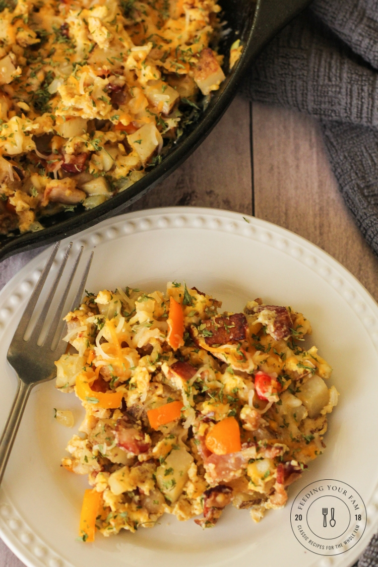 breakfast hash on a white plate