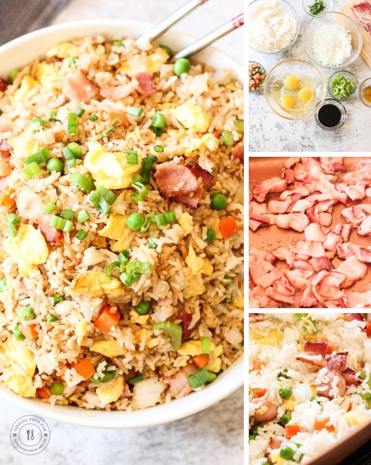 collage of steps to make fried rice