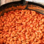 cast iron pan of beans