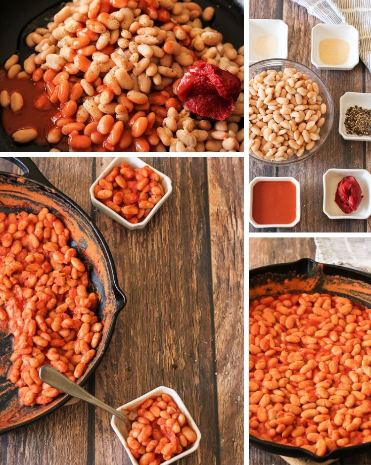 collage of buffalo baked beans