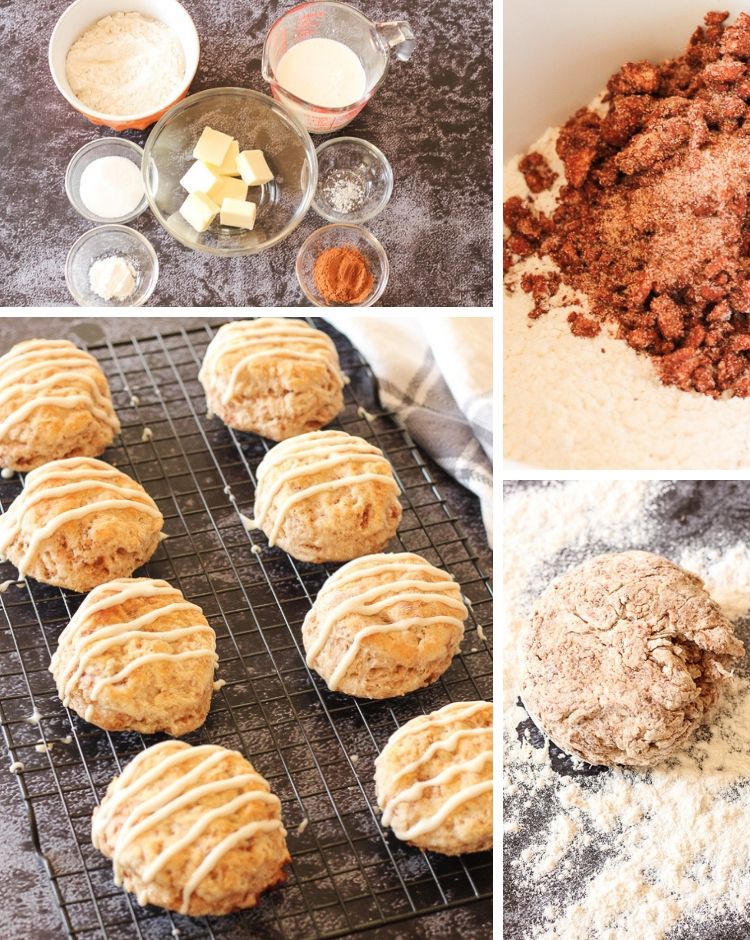 collage of ingredients, dough and cooked biscuits