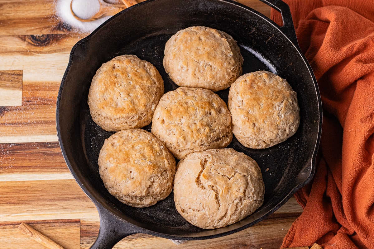 cinnamon biscuits baked in a cast iron skillet 