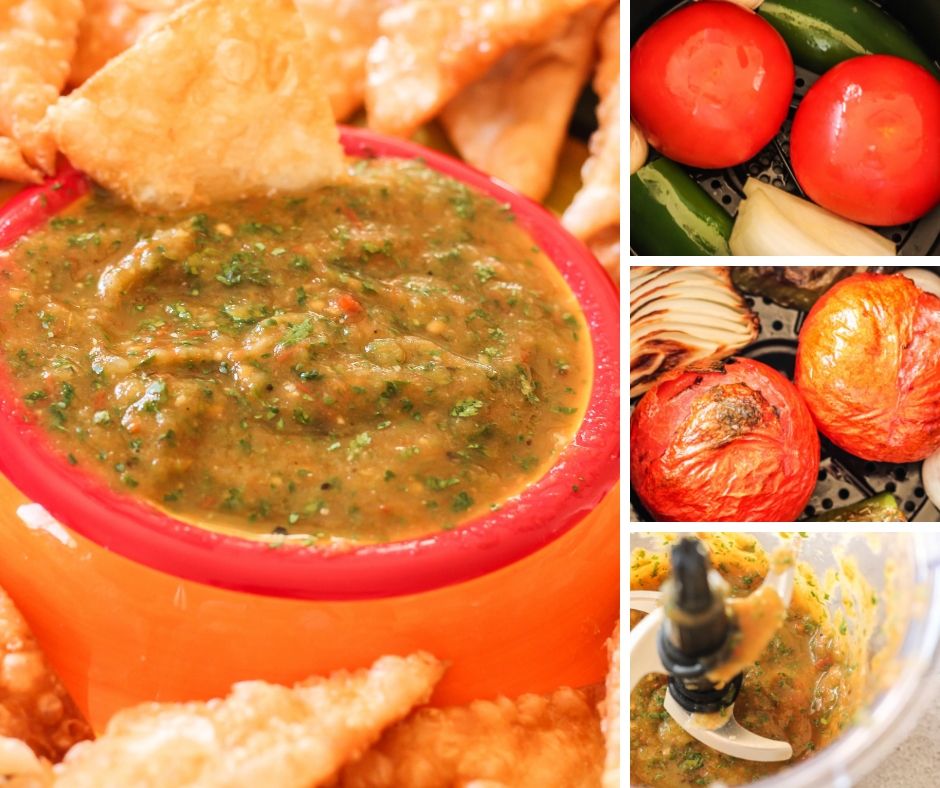collage of how to make roasted salsa