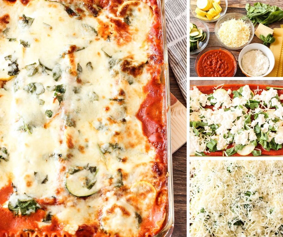 collage of steps for how to make lasagna