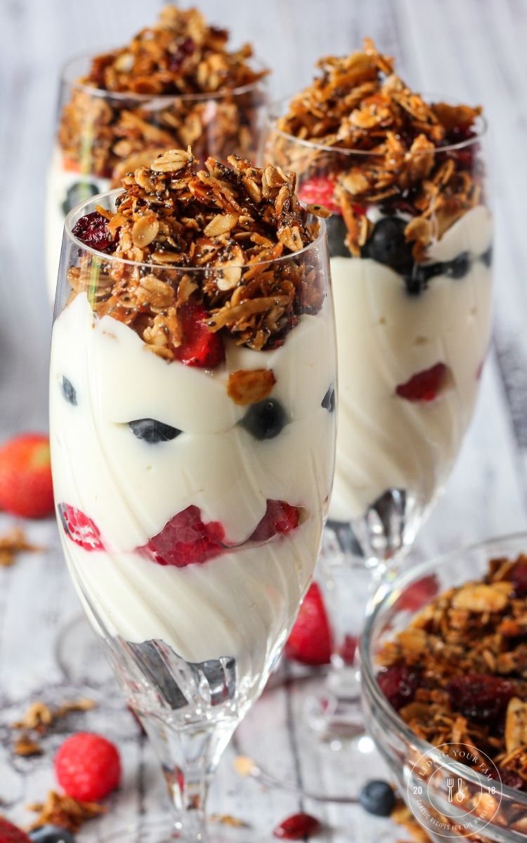 yogurt parfaits topped with granola