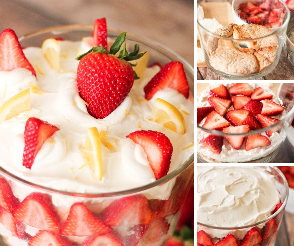 strawberry trifle steps collage