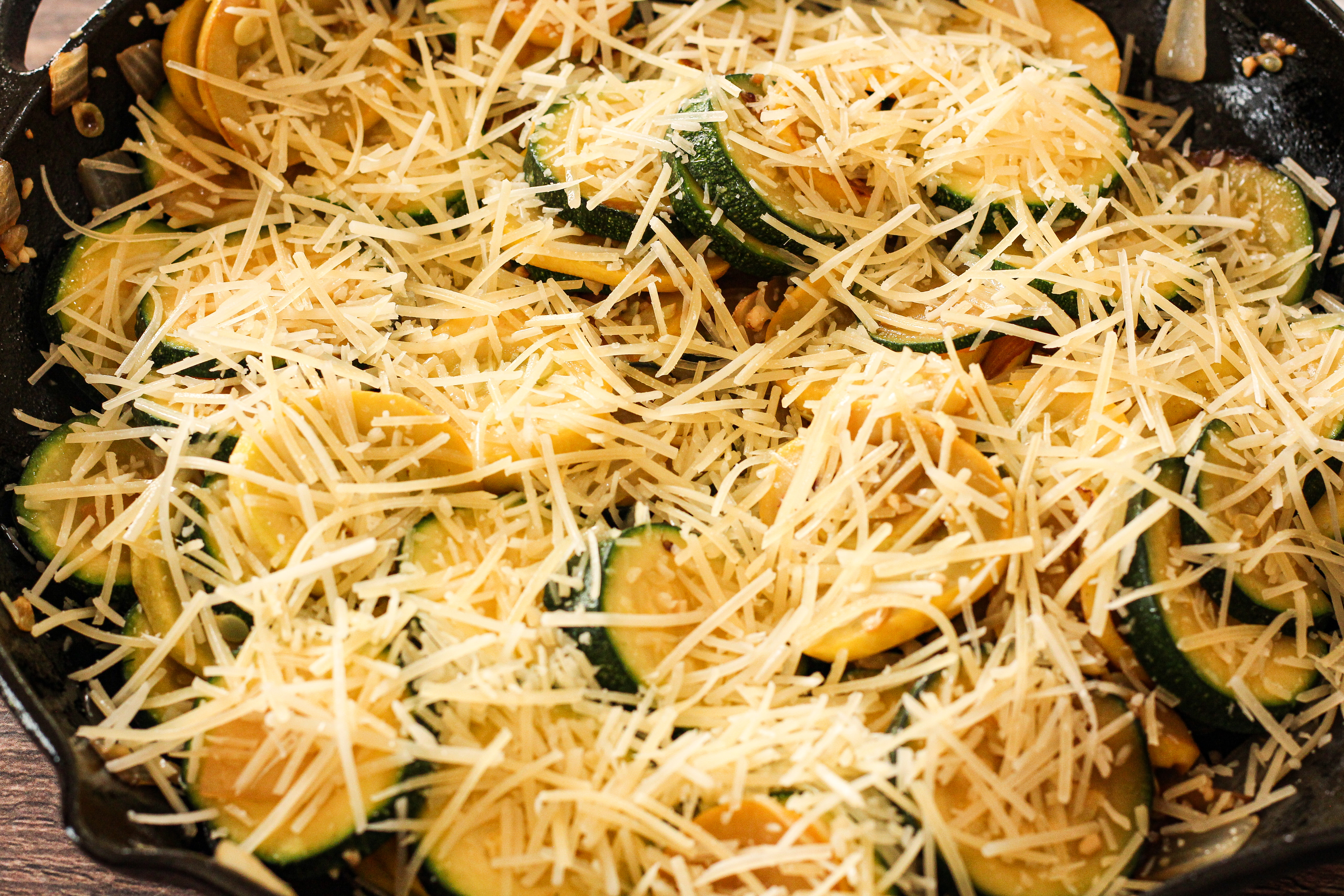 sauteed zucchini and yellow squash topped with parmesan cheese