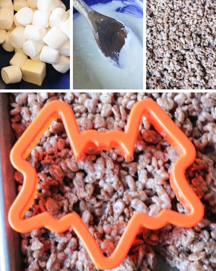 images of steps to make bat rice krispie treats