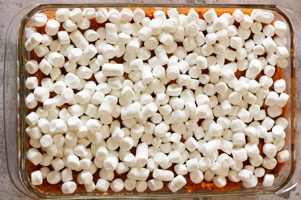 marshmallows on top of sweet potato casserole