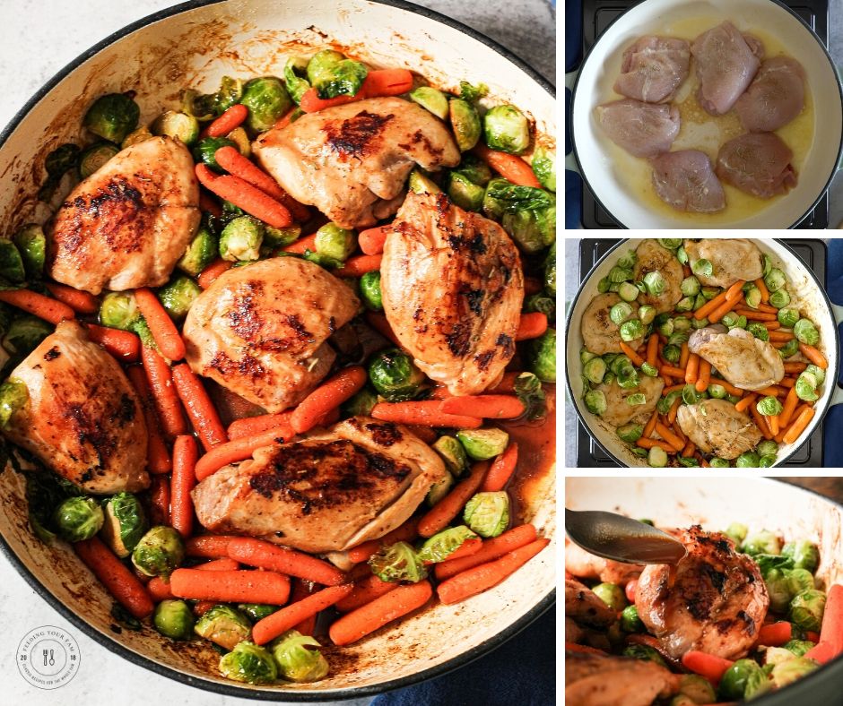 collage of how to make oven roasted chicken and veggies