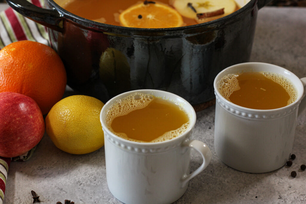 mugs filled with wassail