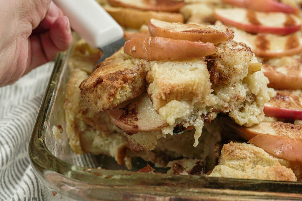bread pudding with apple slices