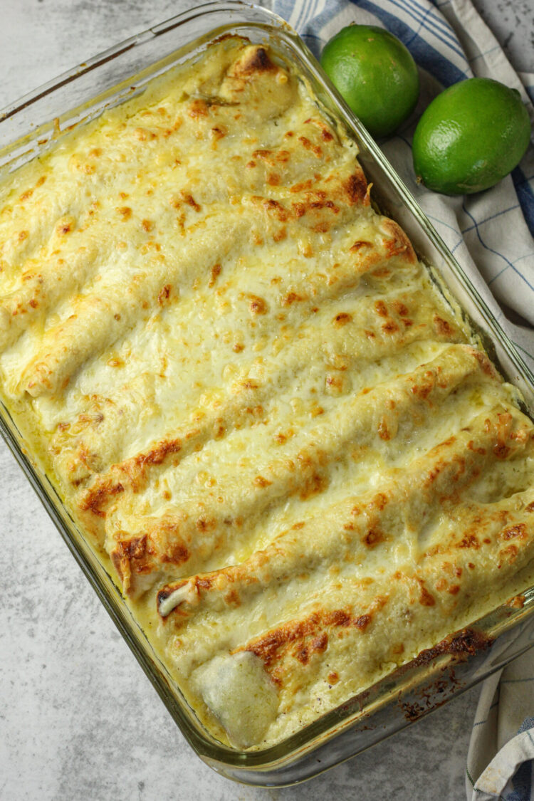 pan of enchiladas with green sauce