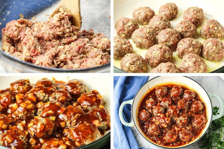Collage of how to make meatballs