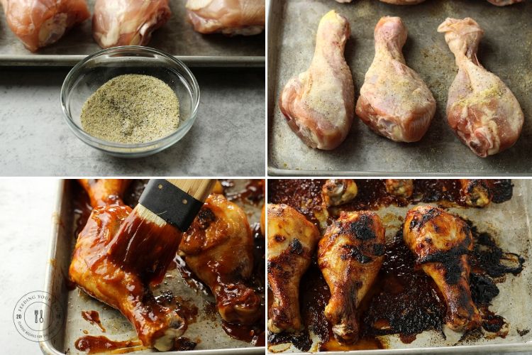 collage of cooking drumsticks