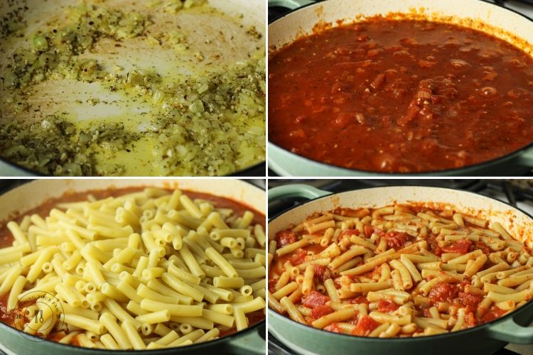 collage of steps to make ziti