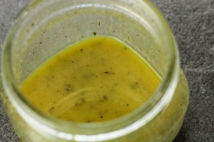 homemade salad dressing in a glass jar