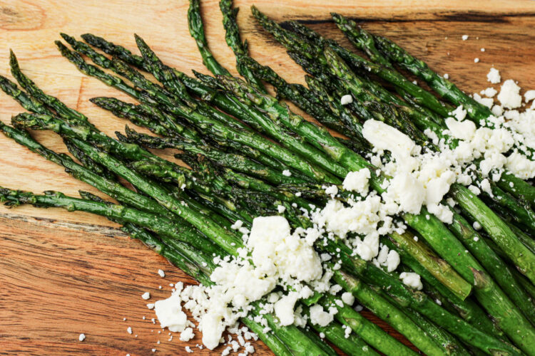 asparagus topped with feta cheese