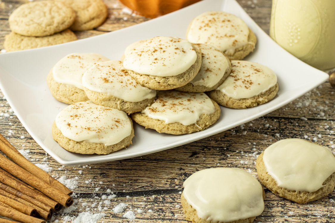 eggnog cookies on a white plate