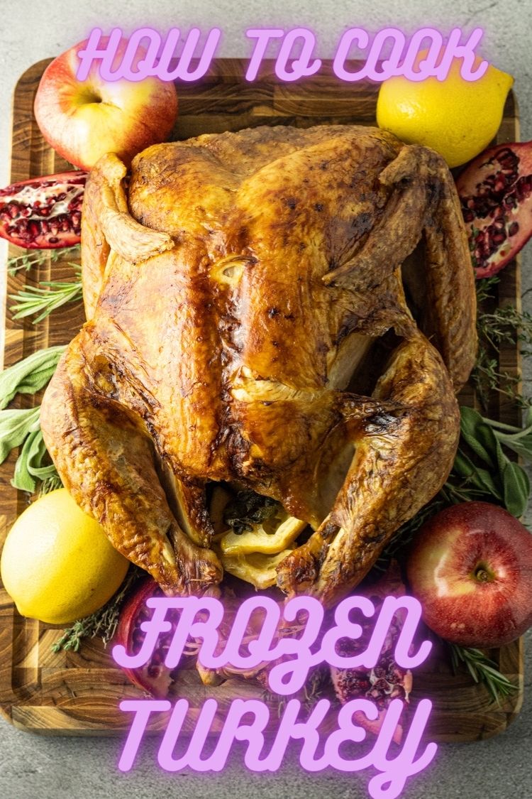Oops, somebody forget to thaw the turkey!! No stress, this simple method for cooking a frozen turkey will help you save dinner and still serve a delicious turkey. #turkey #frozenturkey #thanksgiving