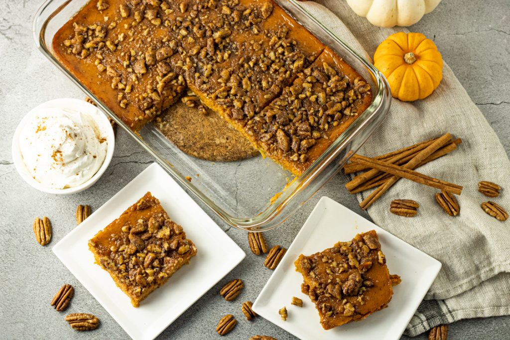 Easy Pumpkin Pie Bars with Toasted Pecans - Feeding Your Fam