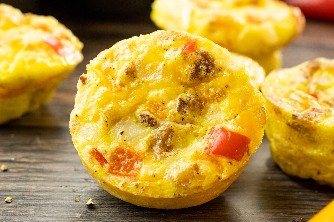 bacon, egg, cheese, red pepper muffin