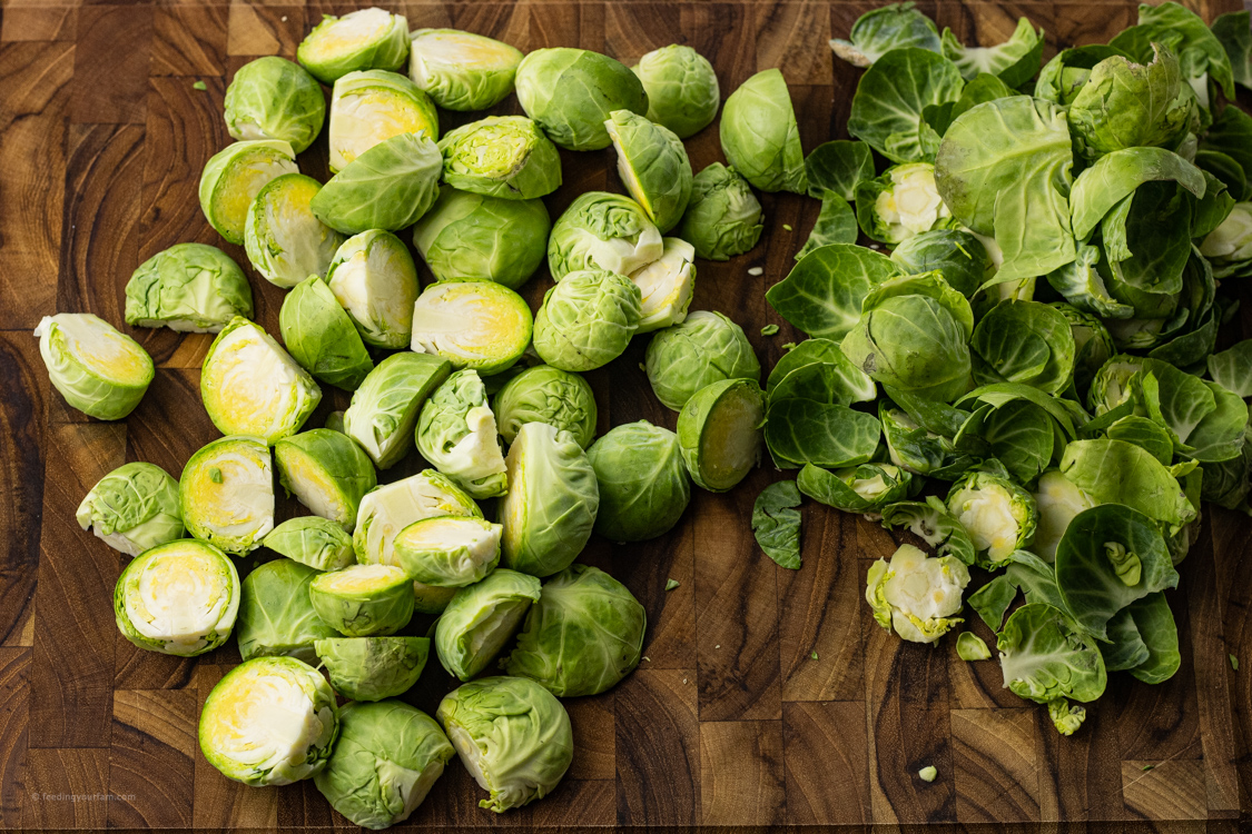 brussel sprouts sliced and peeled