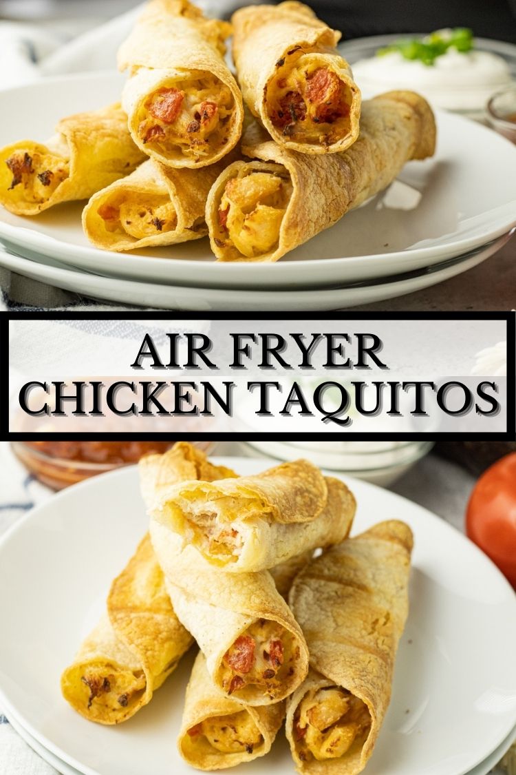 Chicken taquitos made in the air fryer have a crispy outer shell and creamy chicken filling. 