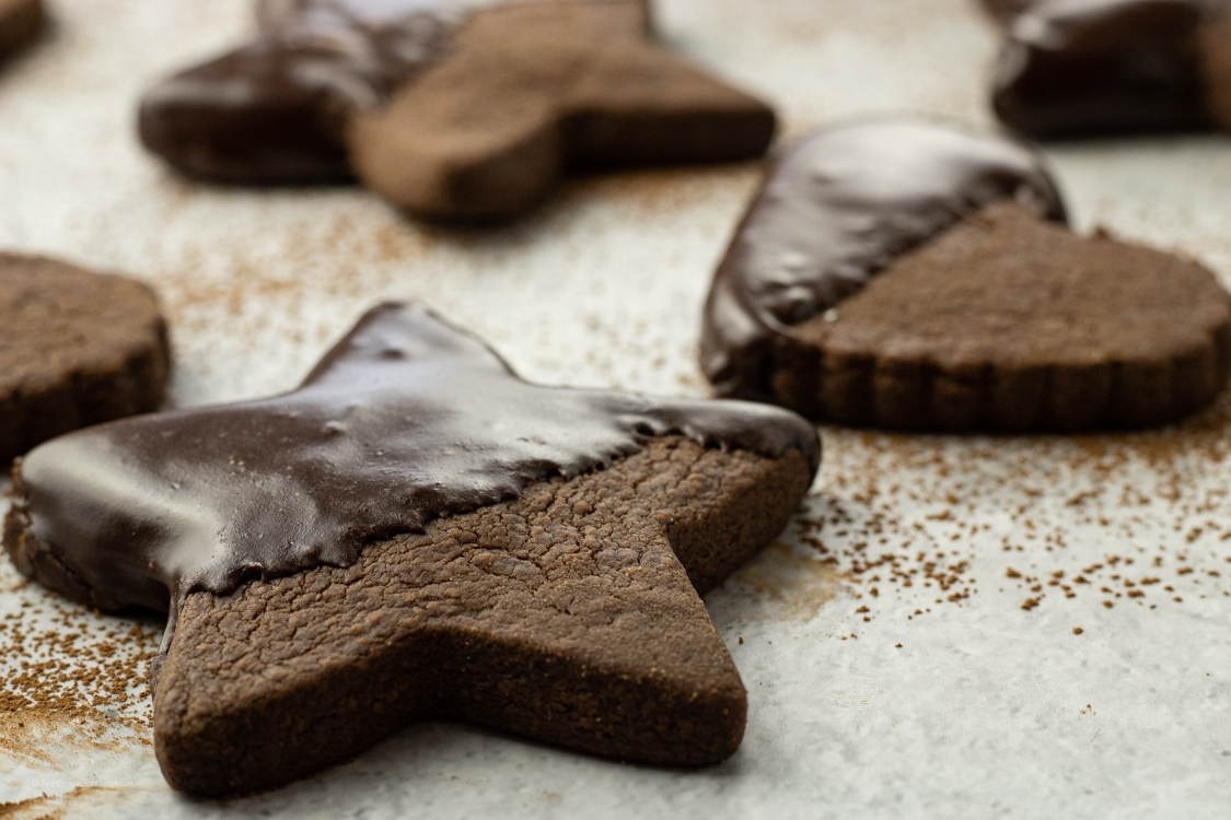 chocolate dipped shaped chocolate cookies