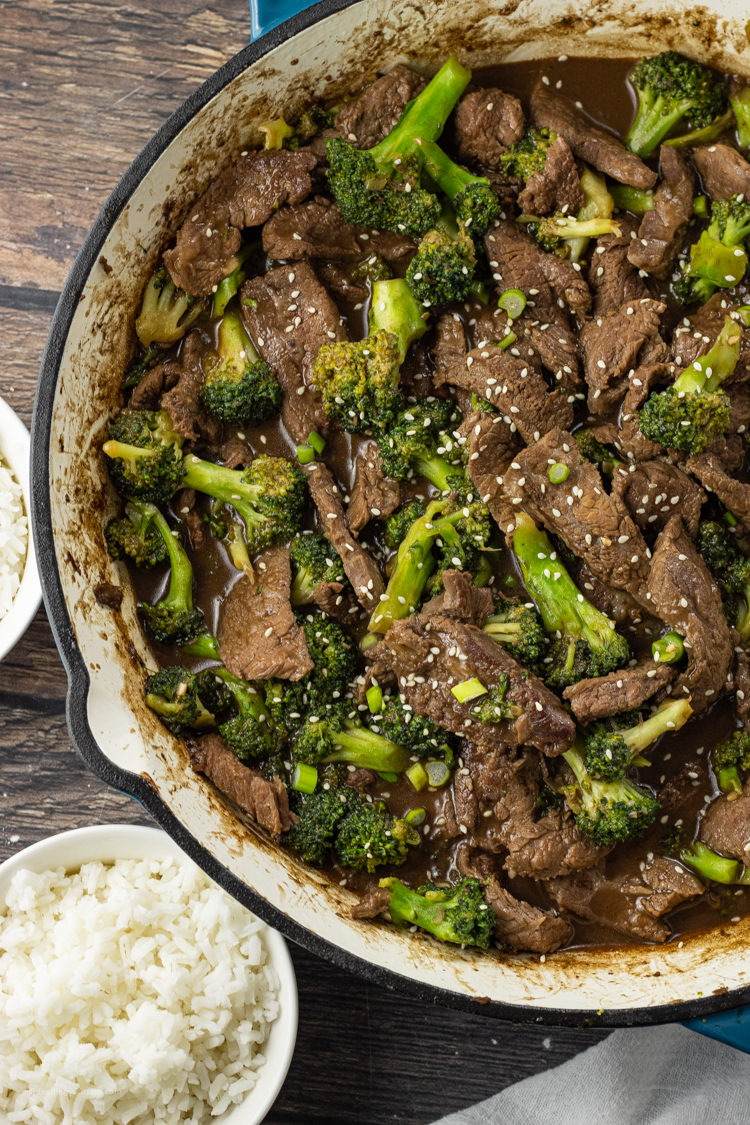 pan of broccoli beef stir fry