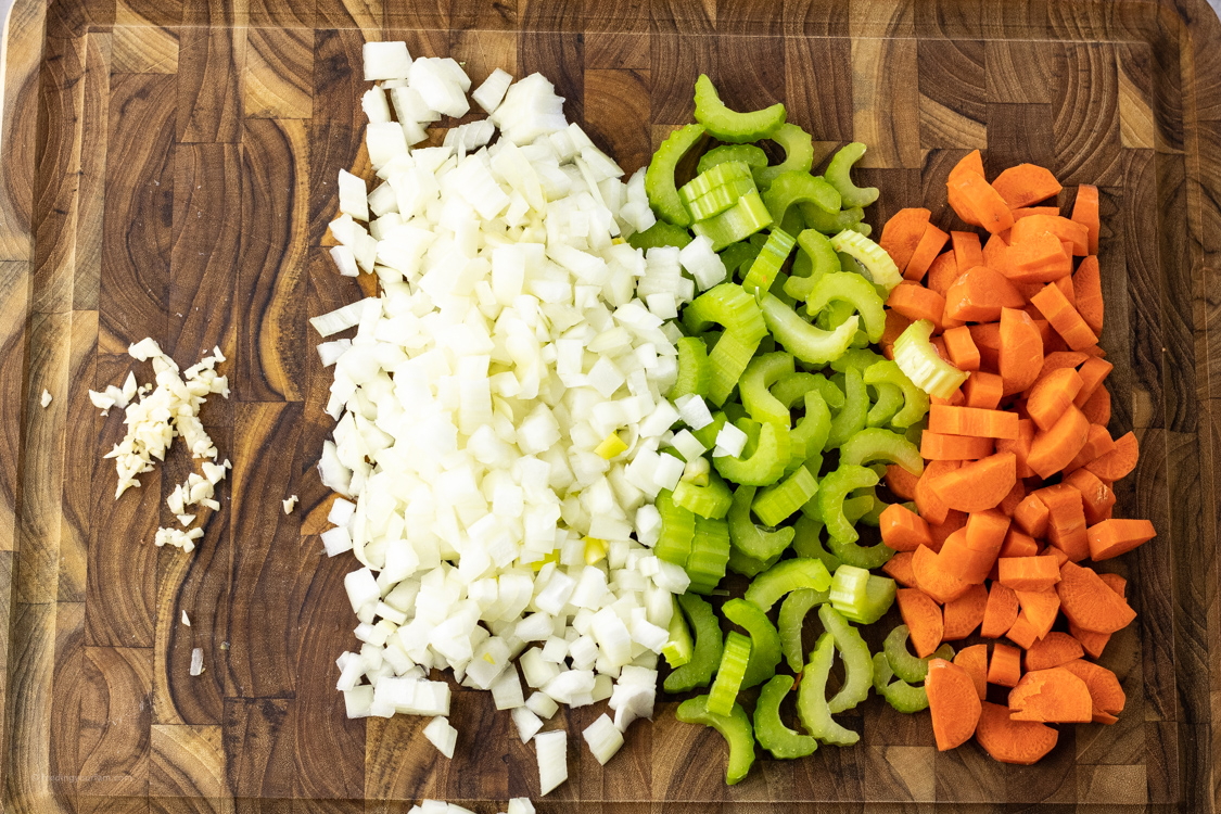 chopped carrots, celery, onion and garlic