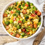 colorful spiral pasta in a vegetable, pasta salad