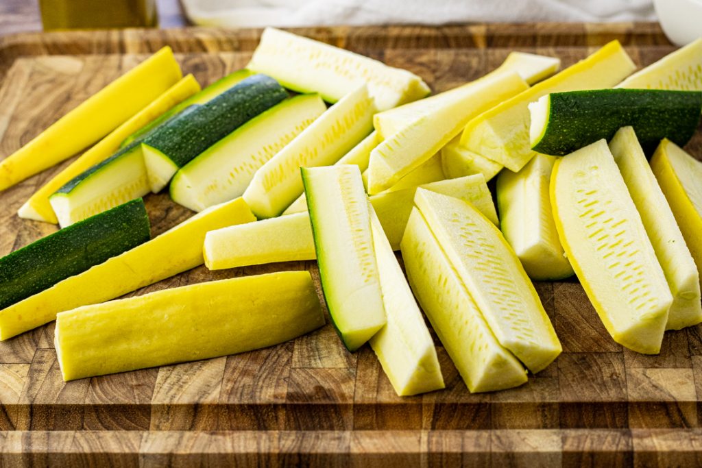 wedges of zucchini and yellow squash