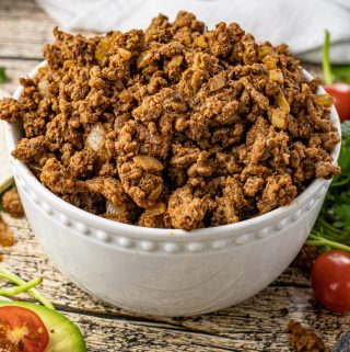 big bowl of ground beef taco meat