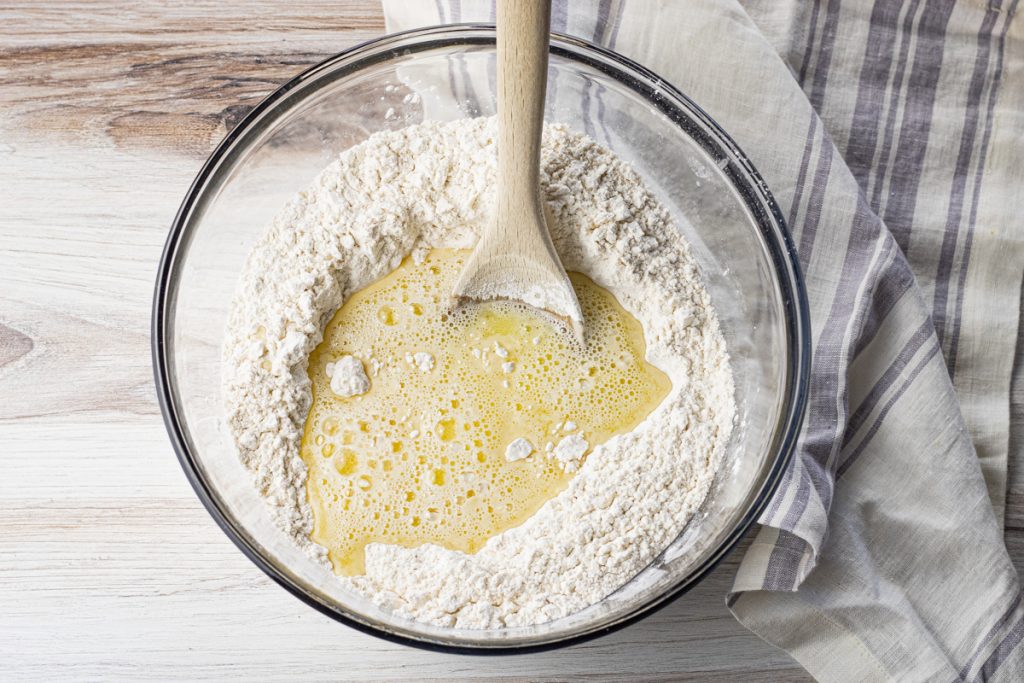 Flour and water mixture in a glass mixing bowl