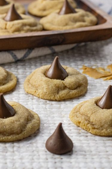 peanut butter cookies topped with chocolate kiss candies