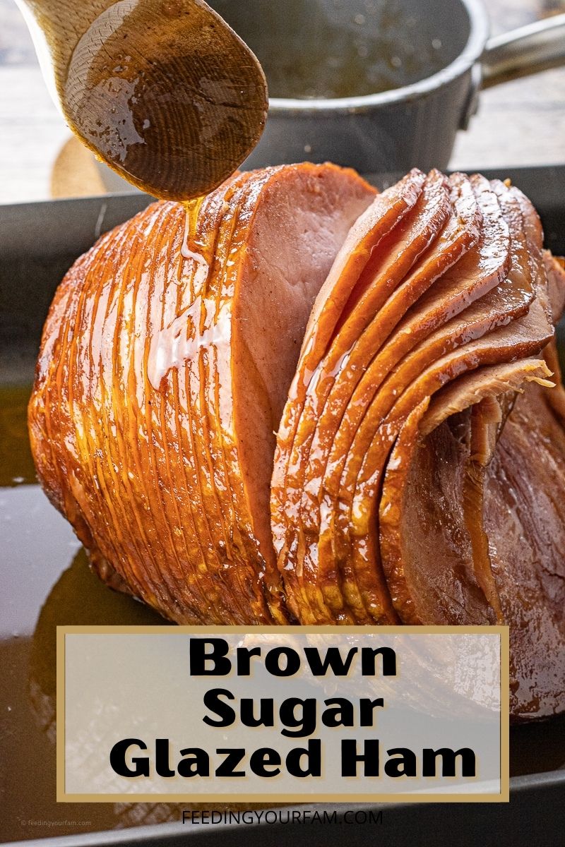 This Brown Sugar Glazed Ham is the perfect main dish for any meal. The ham is moist and delicious on the inside and coated with a sweet glaze of brown sugar, maple syrup, apple juice and warm spices. The Brown Sugar Glaze adds a ton of flavor and just a little crunch to the outside of baked ham.
