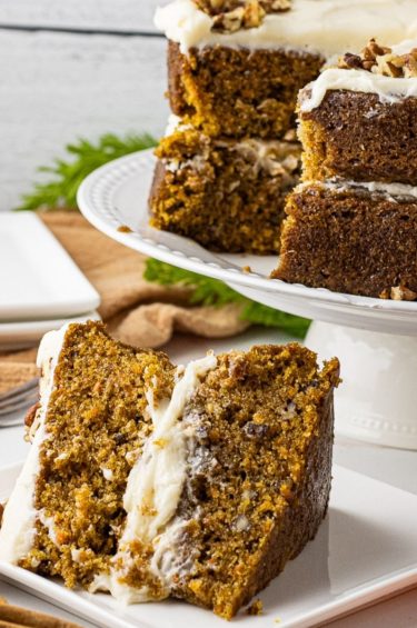 slice of carrot cake with cream cheese frosting