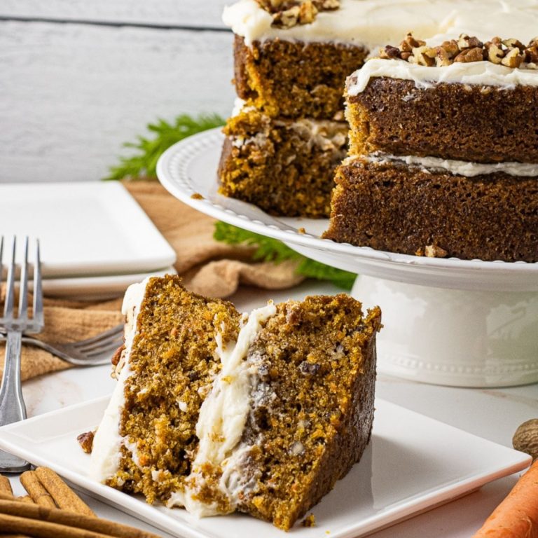 slice of carrot cake with cream cheese frosting